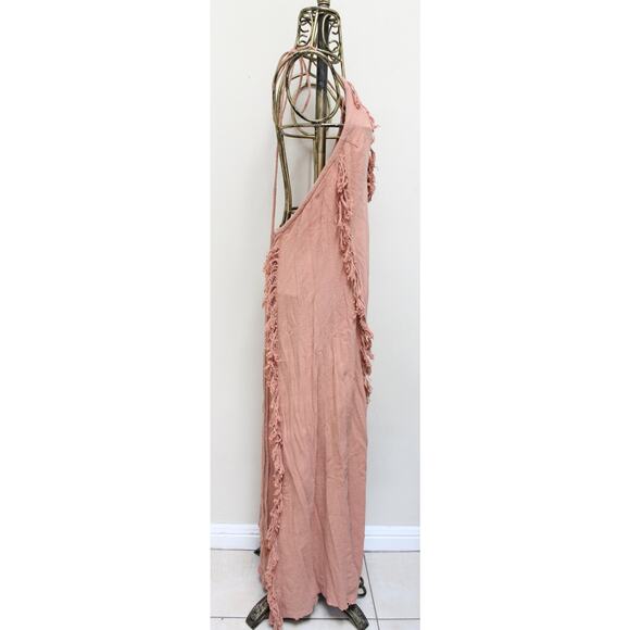 Aya Sacred Wear Dusty Rose Boho Tassel Fringe Halter Maxi Dress Size Large - Picture 4 of 6